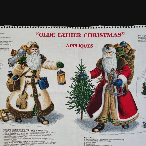 Olde Father Christmas Appliqué Fabric Panel For Crafts Cotton Vintage Design - Picture 3 of 5